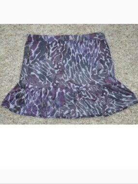 Daisy Fuentes Skater Skirt Womens L Purple Animal Print Elastic Waist Ruffle Hem